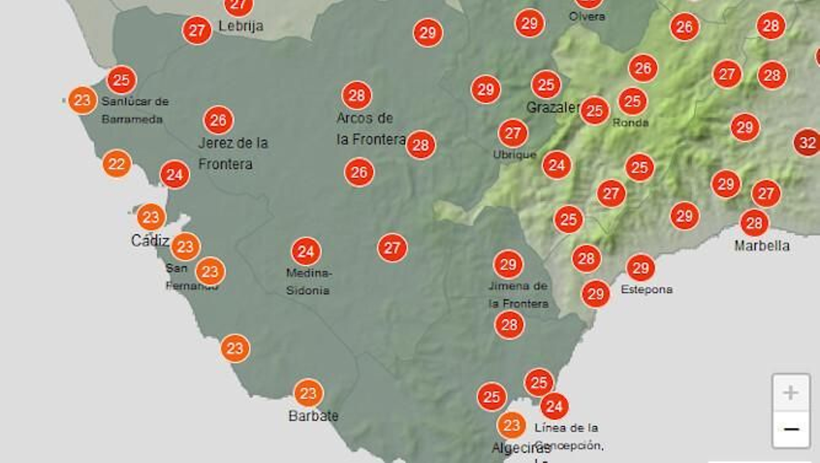 Previsión de temperaturas para este martes.