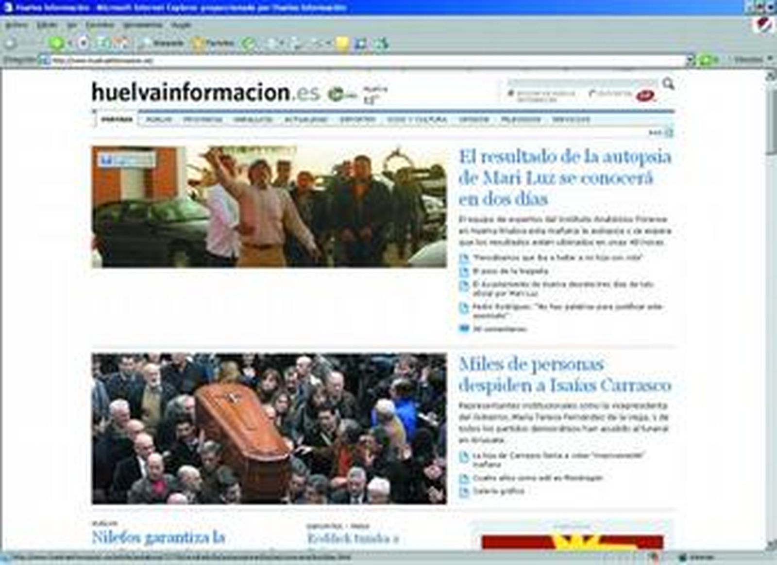 La muerte de Mari Luz quedó reflejada en la web de Huelva Información y en la mayoría de las de la red.