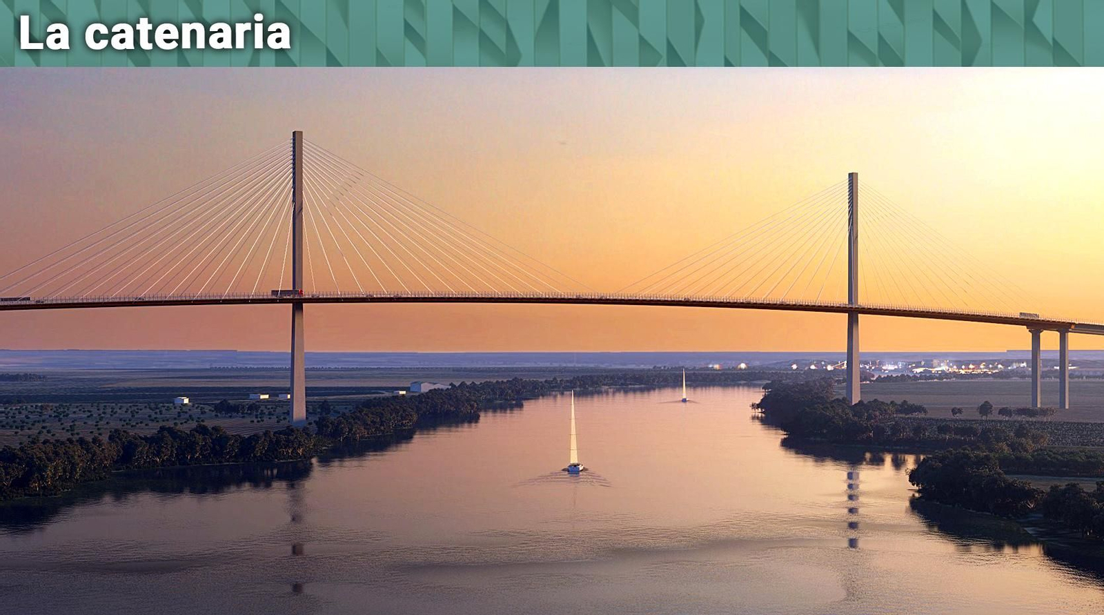 Así será el puente atirantado con las pilas fuera del agua de la SE-40 en el paso Sur por el río.