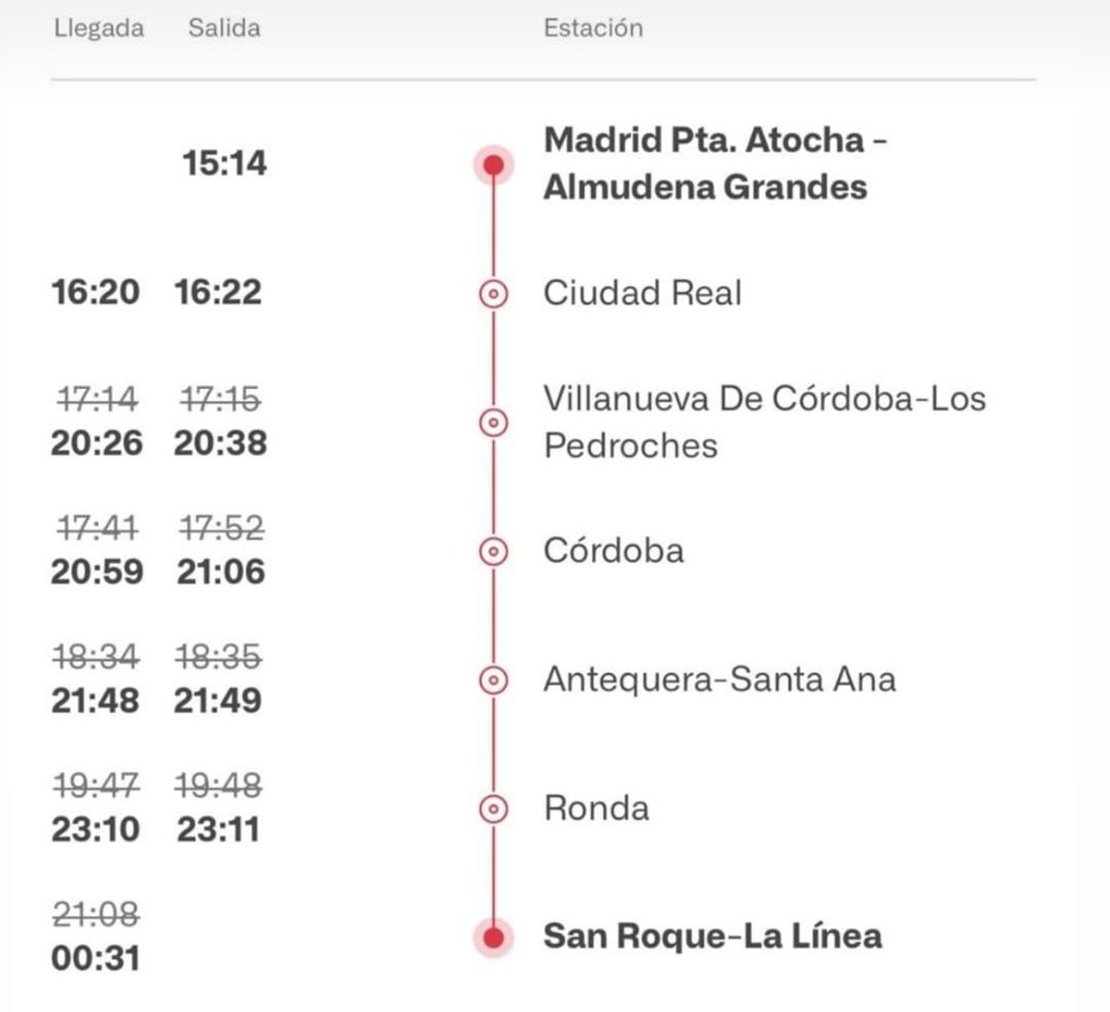 Cronograma enviado por Renfe a los viajeros.