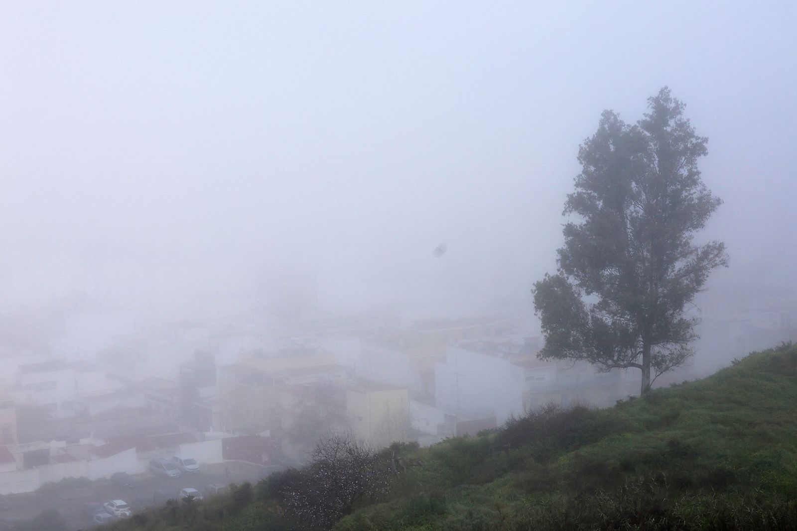 Imágenes de la espesa niebla durante la mañana en Huelva