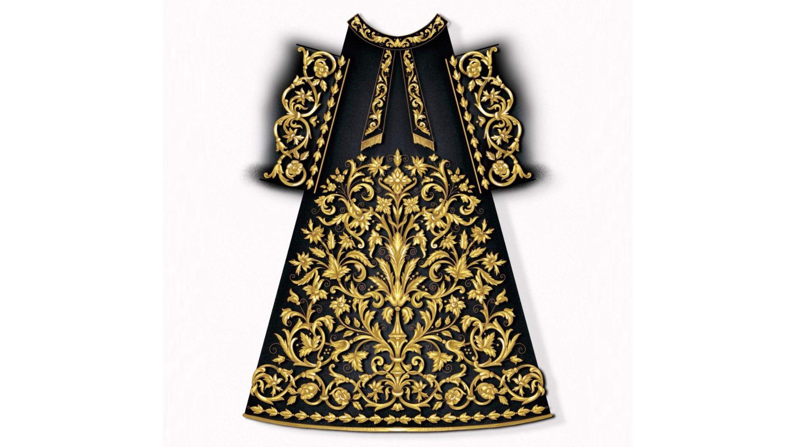 Diseño de la futura y nueva saya para la Virgen de la Soledad