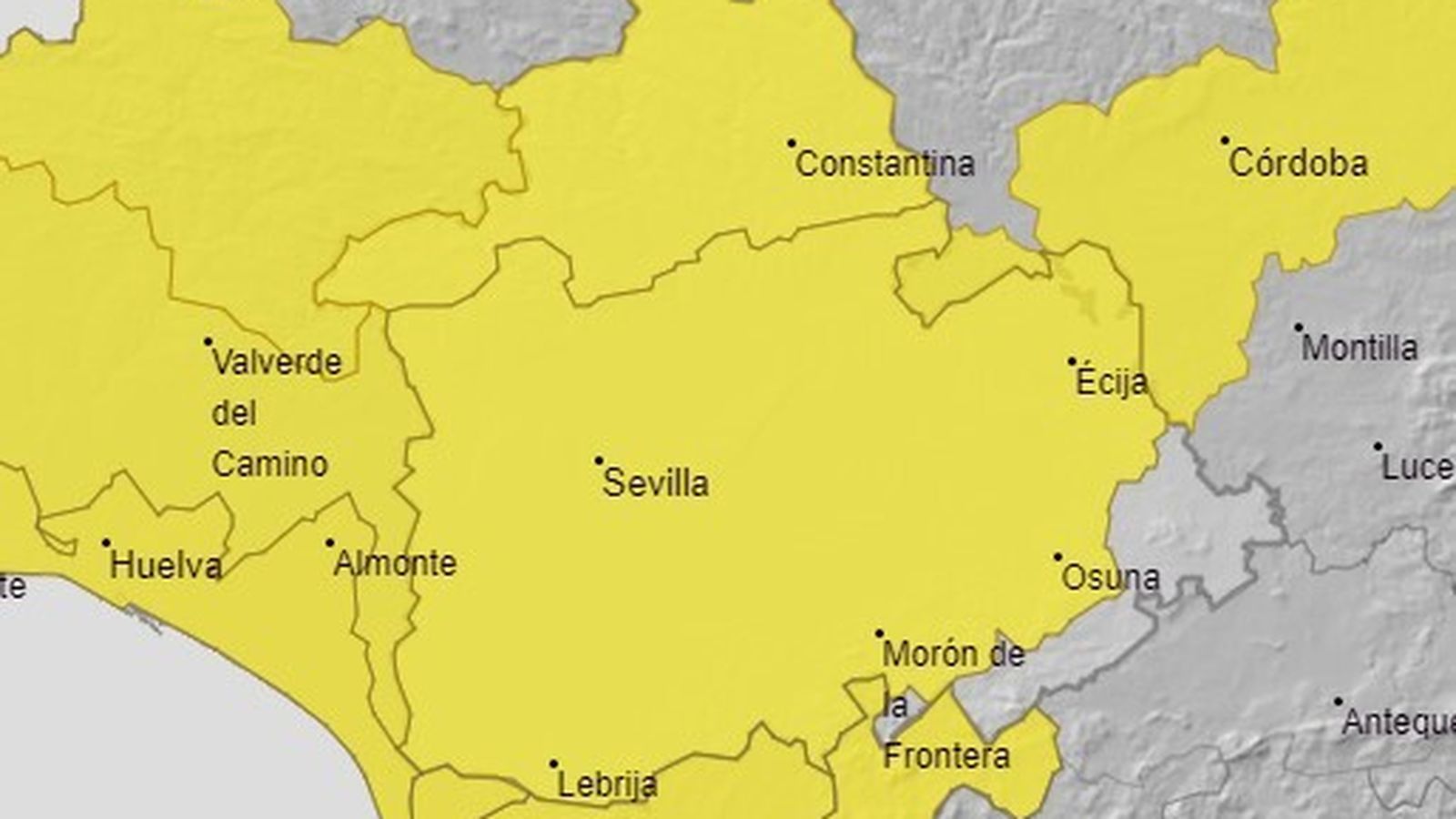 Mapa de alertas en Andalucía occidental