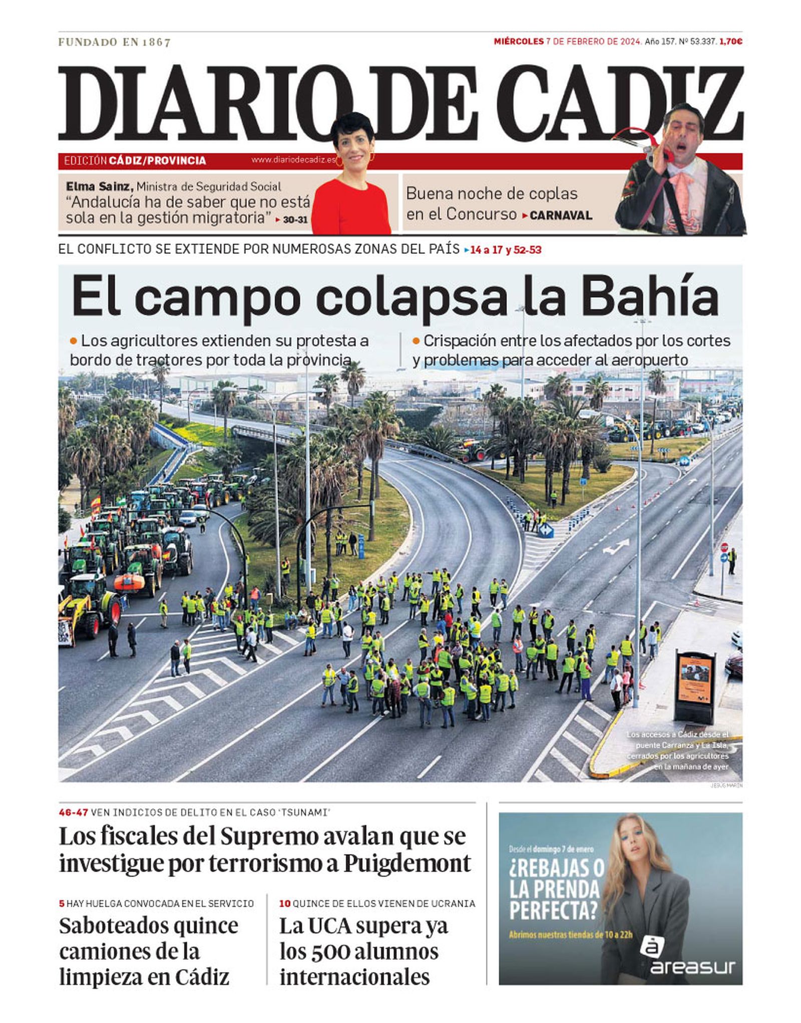 07 de febrero. El conflicto del campo colapsa las carreteras de la Bahía de Cádiz.