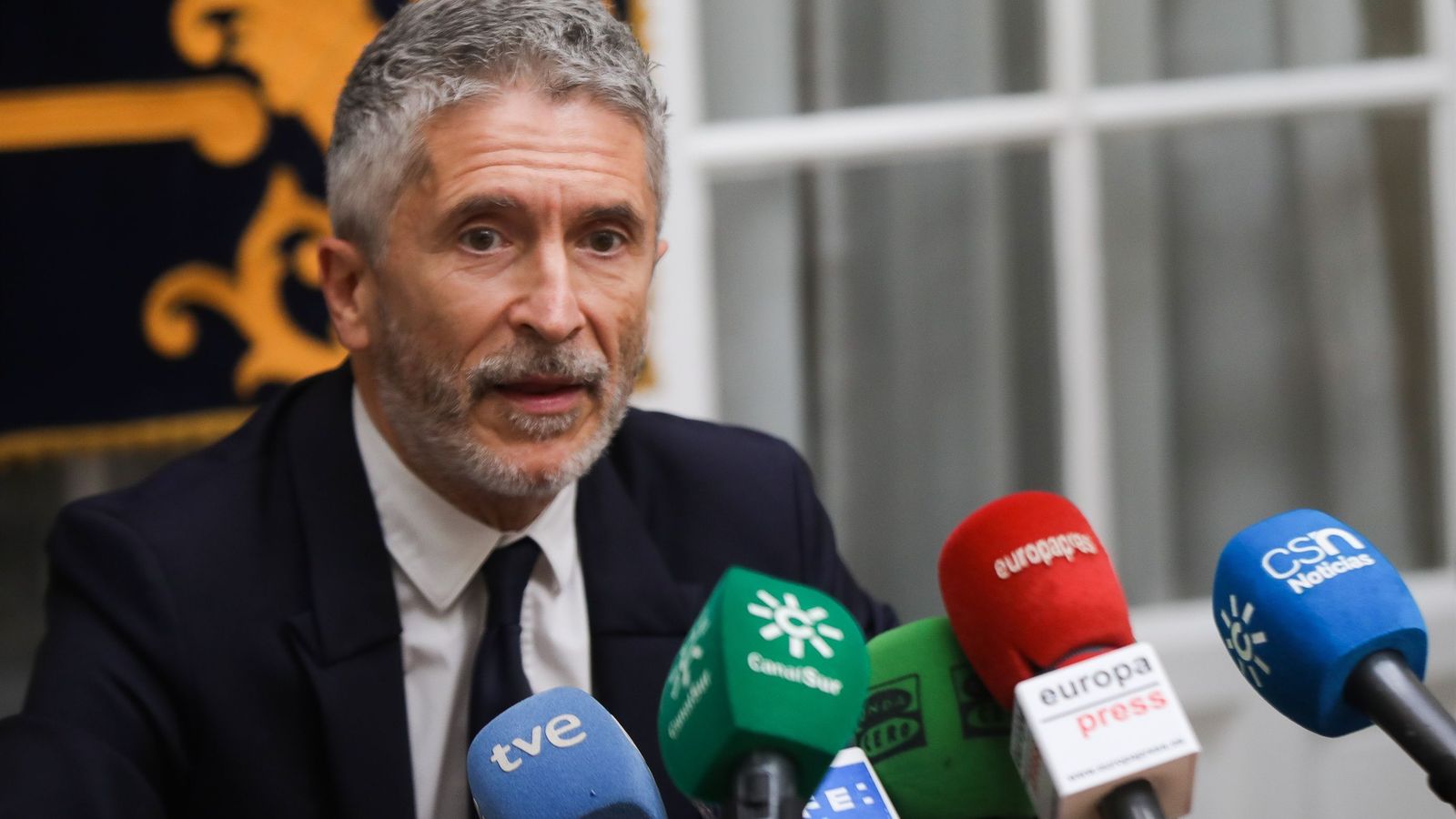 El ministro del Interior, durante la rueda de prensa posterior a la reunión.