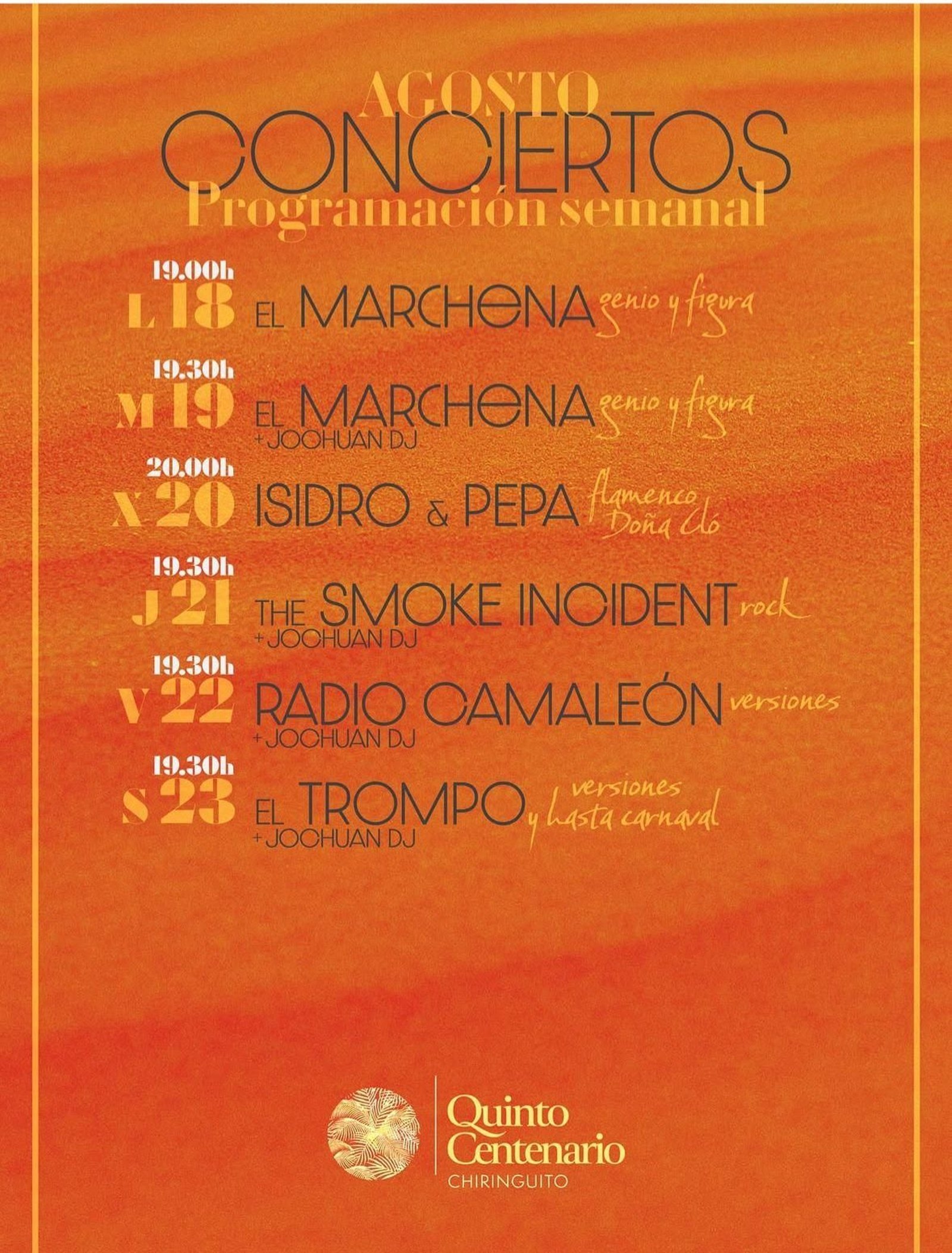 The Smoke Incident, Radio Camaleón y EL Trompo, en chiringuito Quinto Centenario. Sanlúcar.