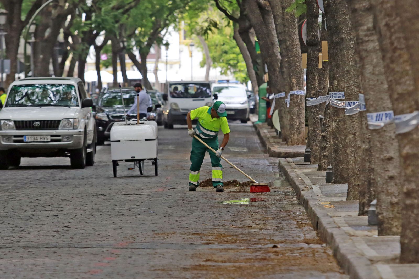 Un barrendero por la calle Porvera