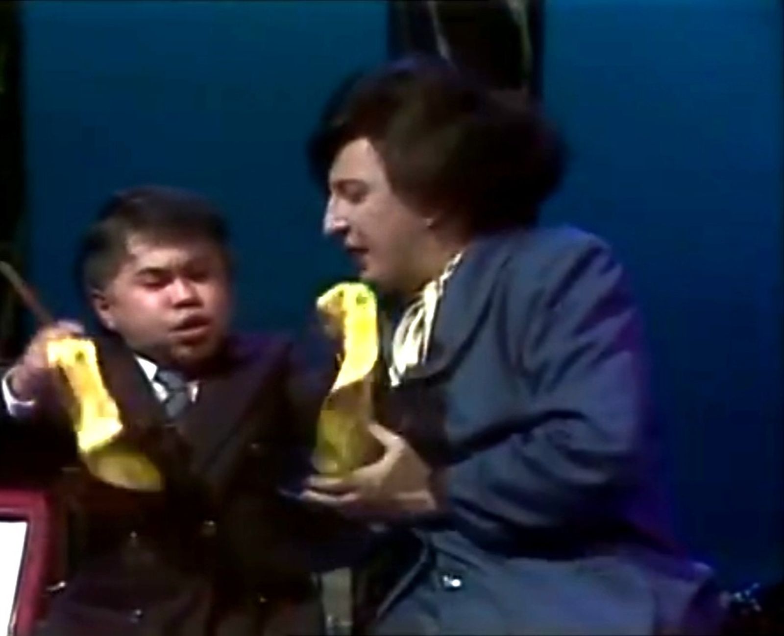 Javier Gurruchaga como Victoria Prego con el 'Felipe González bonsái'