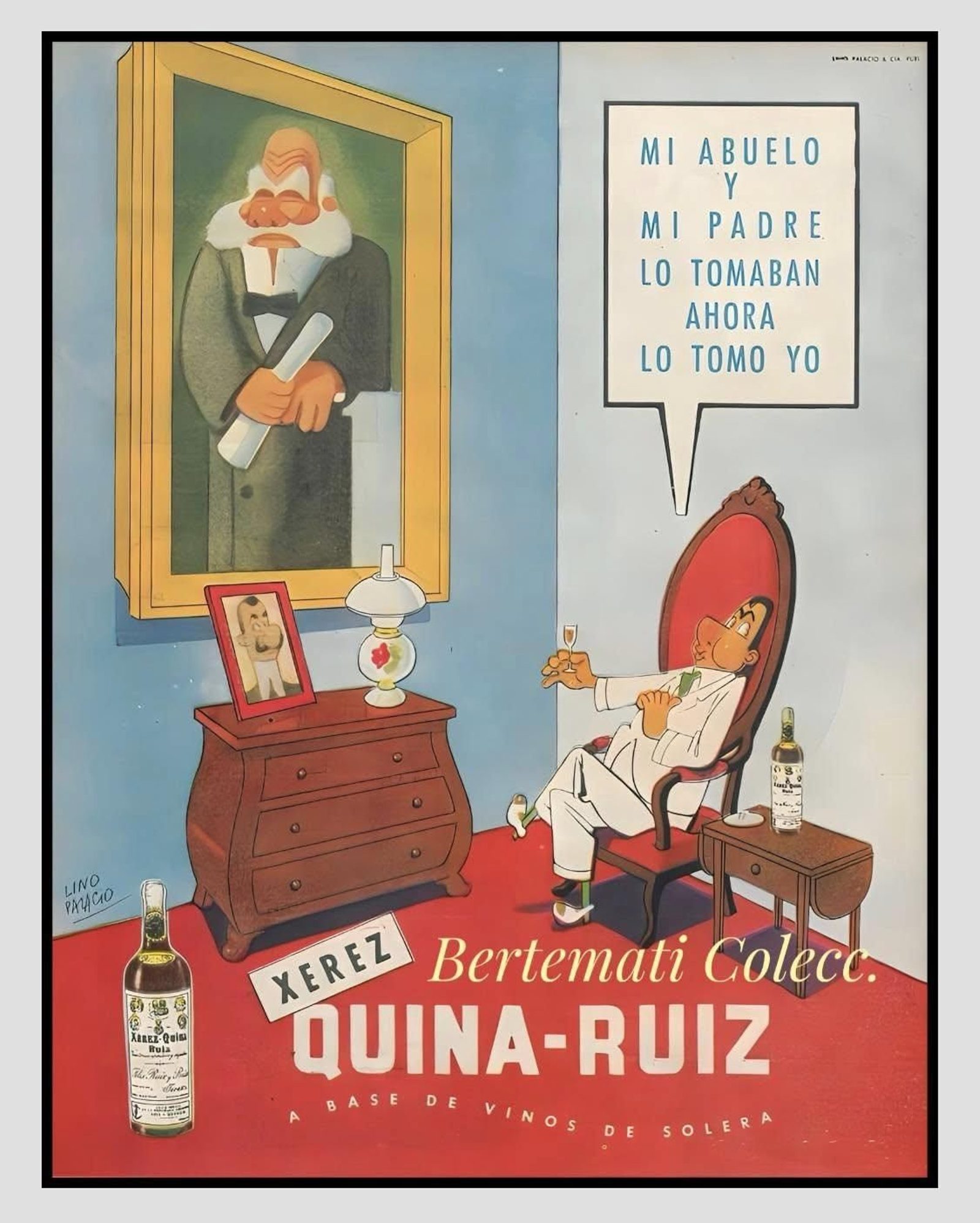 Publicidad argentina para el jerez quina Ruiz, años 50.