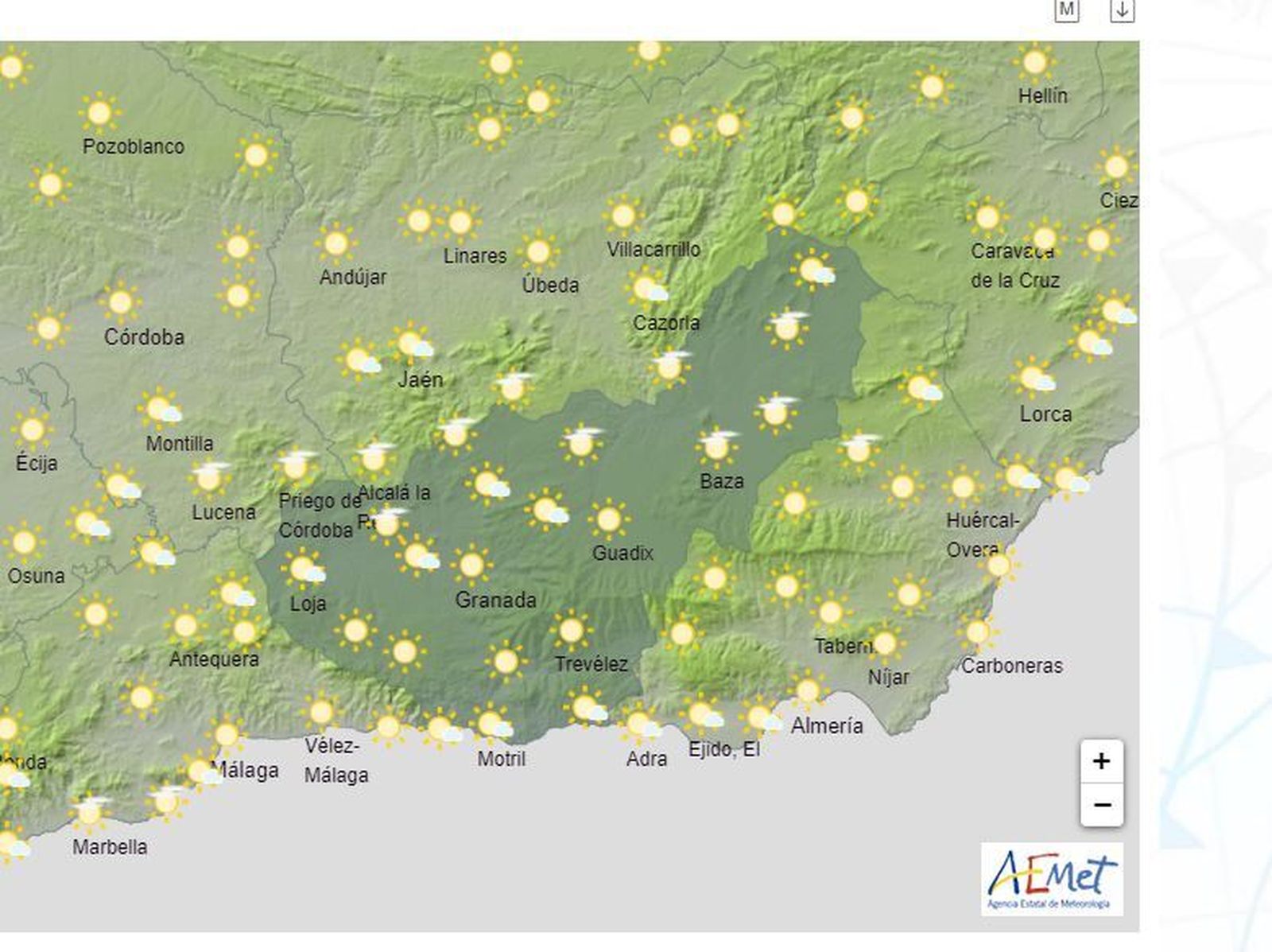 El Tiempo en Granada el 10 de mayo de 2024