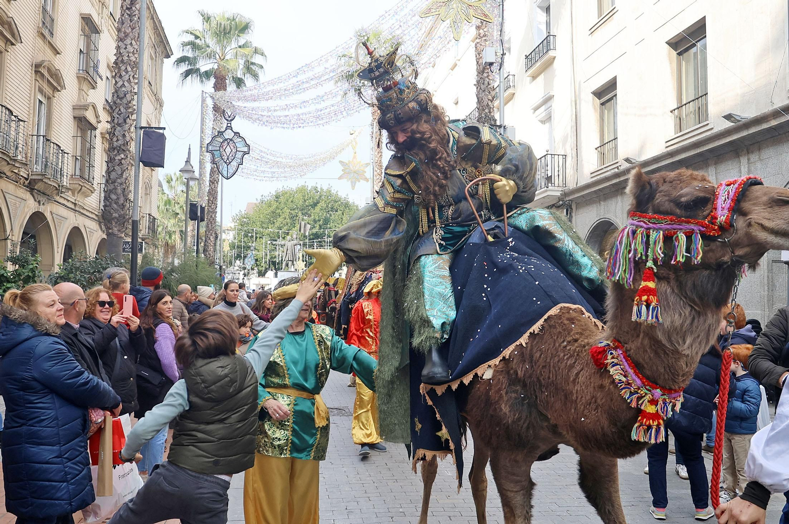 Imágenes del recorrido en camello de los Reyes Magos acompañados de la Estrella de la Ilusión y del Heraldo Real