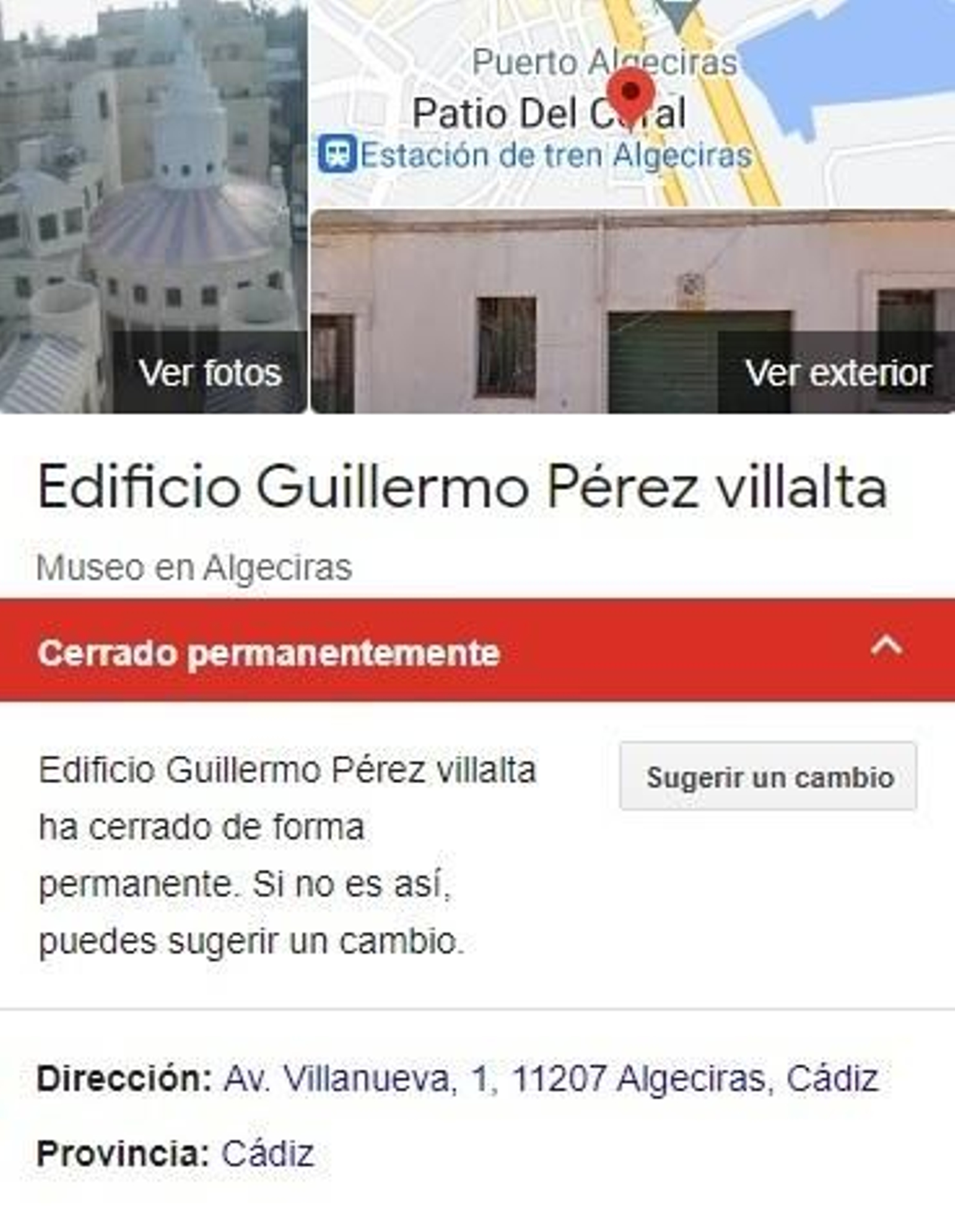 Información del edificio Guillermo Pérez Villalta, según Google.