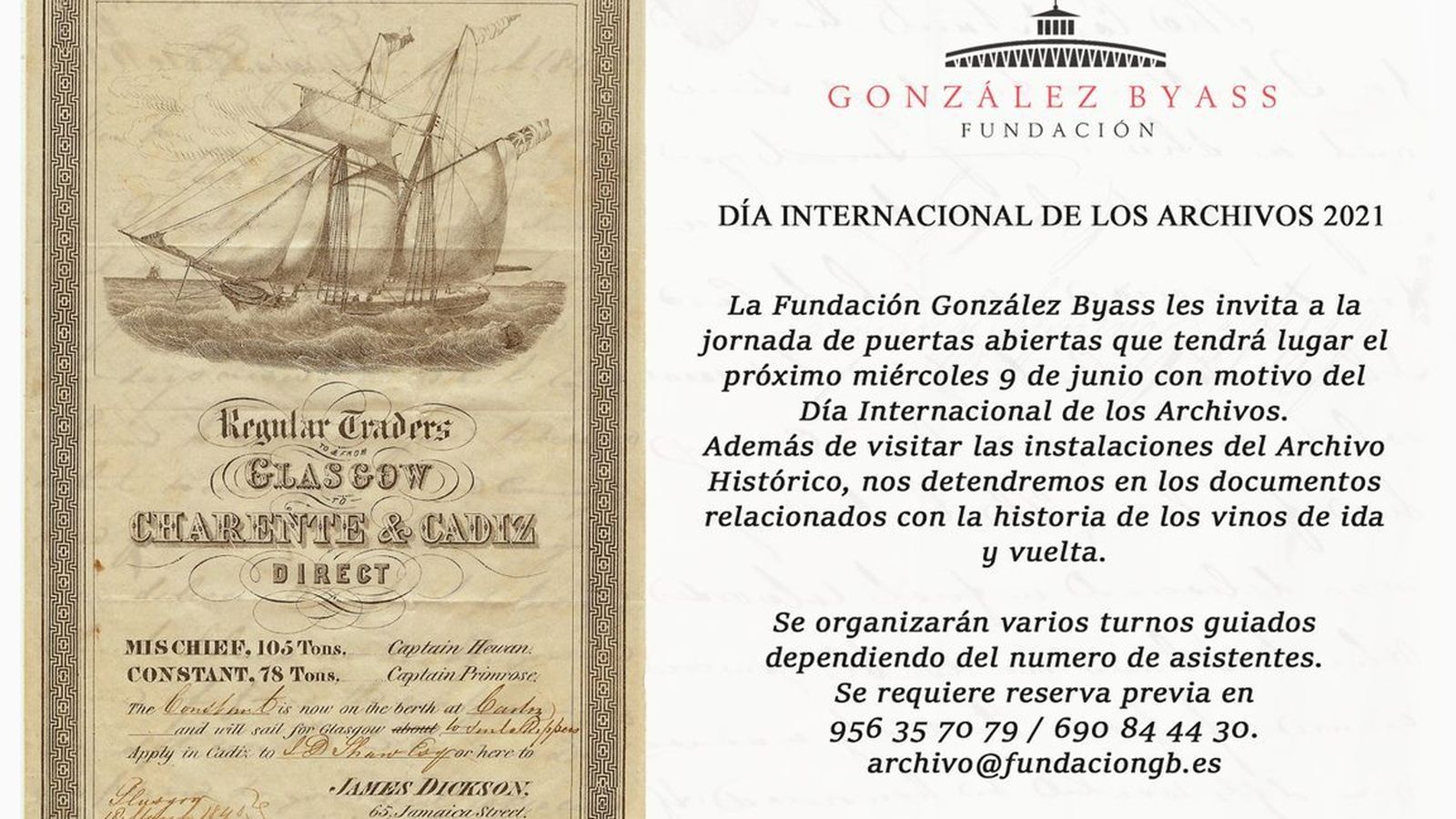 Documento histórico sobre los vinos de 'ida y vuelta' del archivo de la Fundación González Byass.