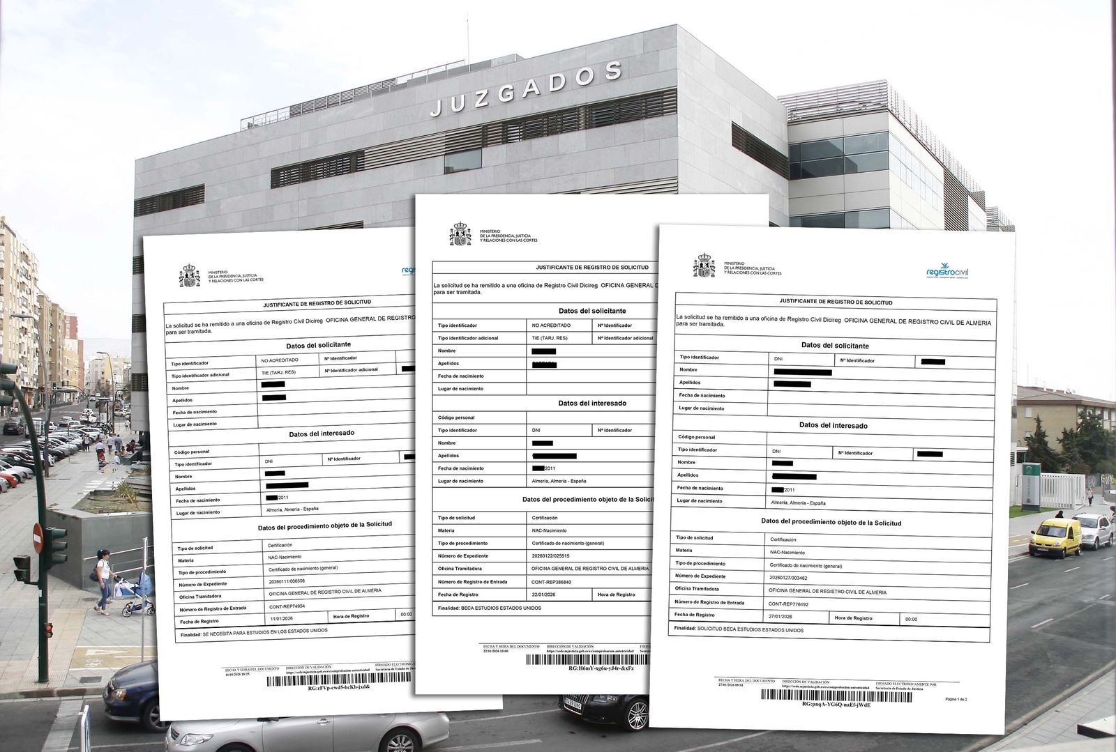 Solicitud de una partida de nacimiento realizada tres veces de forma telemática sin obtener respuesta.