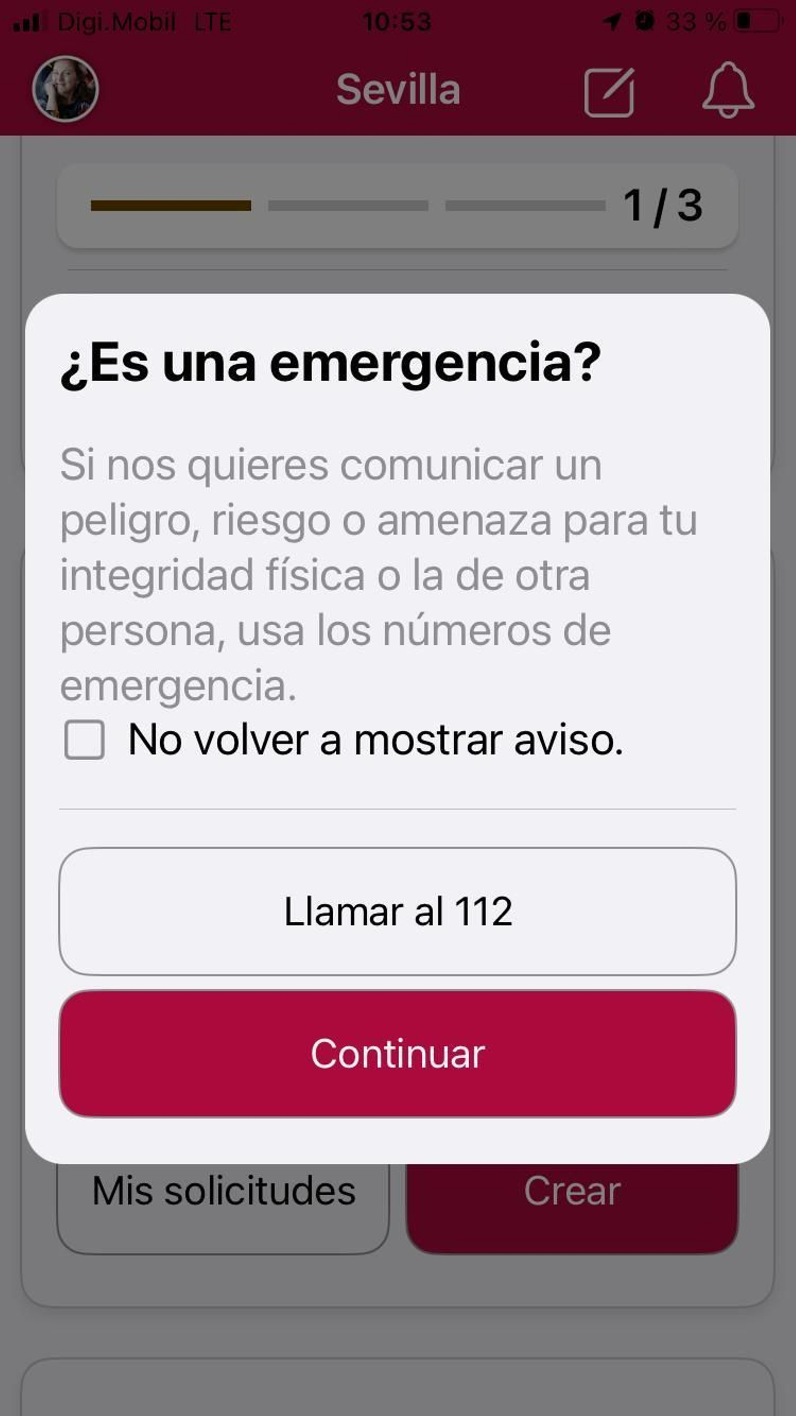 Nada más clickear en Avisos, para continuar hay que señalar que no es emegencia del 112.