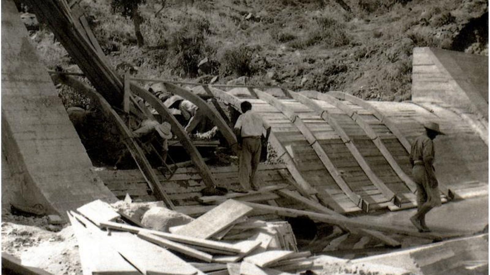 Obras de construcción de la Presa de El Cobre, en 1953.
