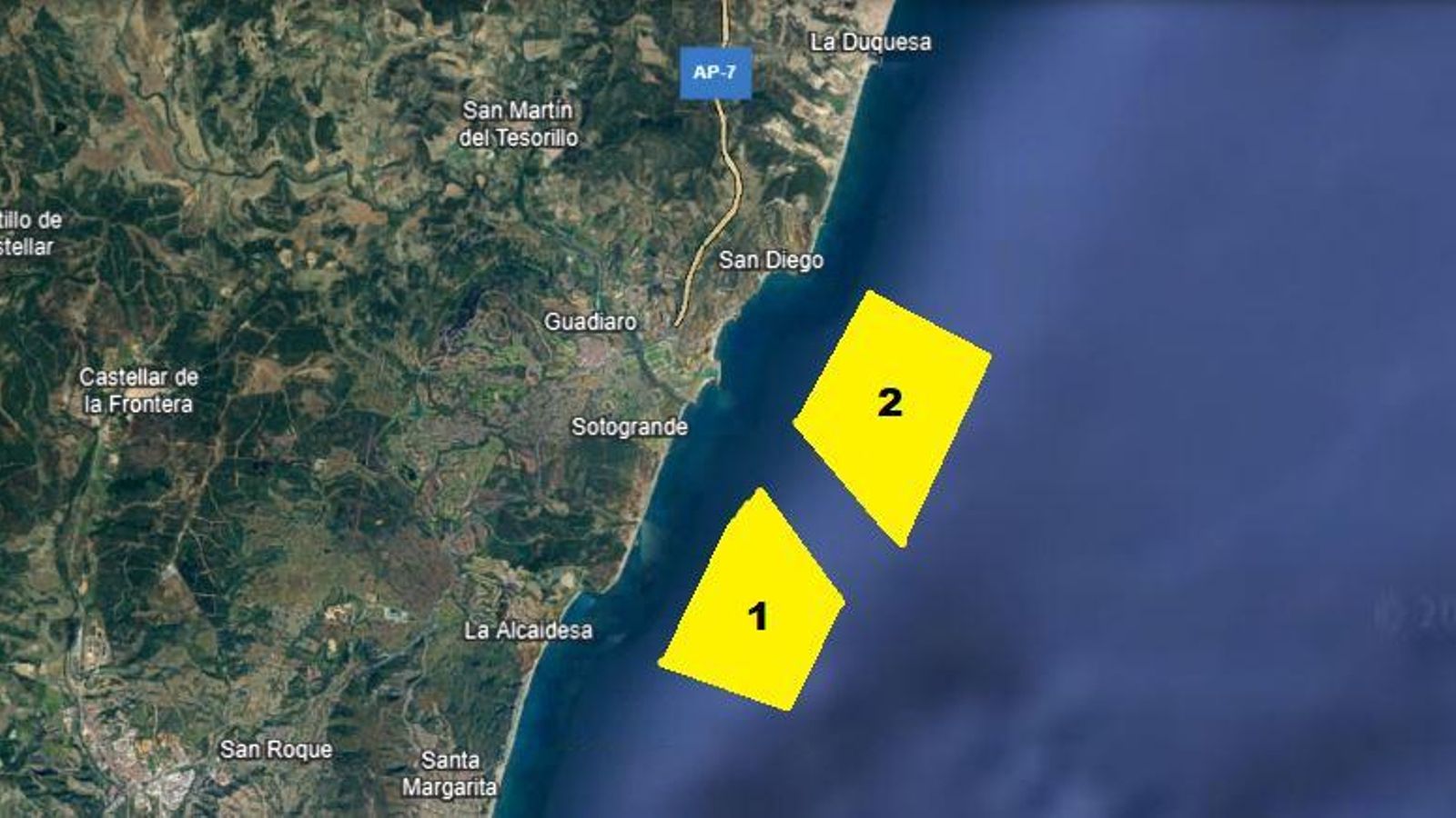 Delimitación aproximada de las dos zonas de fondeo planteadas por Marina Mercante. Delimitación aproximada de las dos zonas de fondeo planteadas por Marina Mercante.