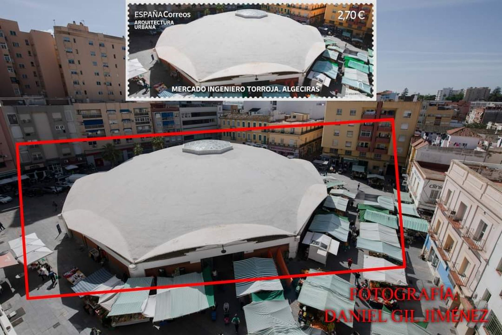 El sello del Mercado junto a la imagen original.