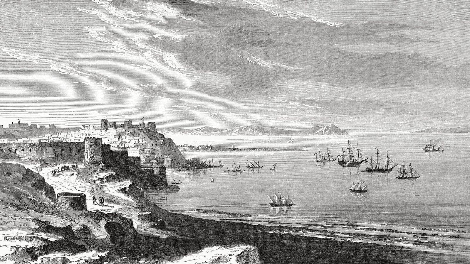 Grabado de época de la ciudad de Tánger.