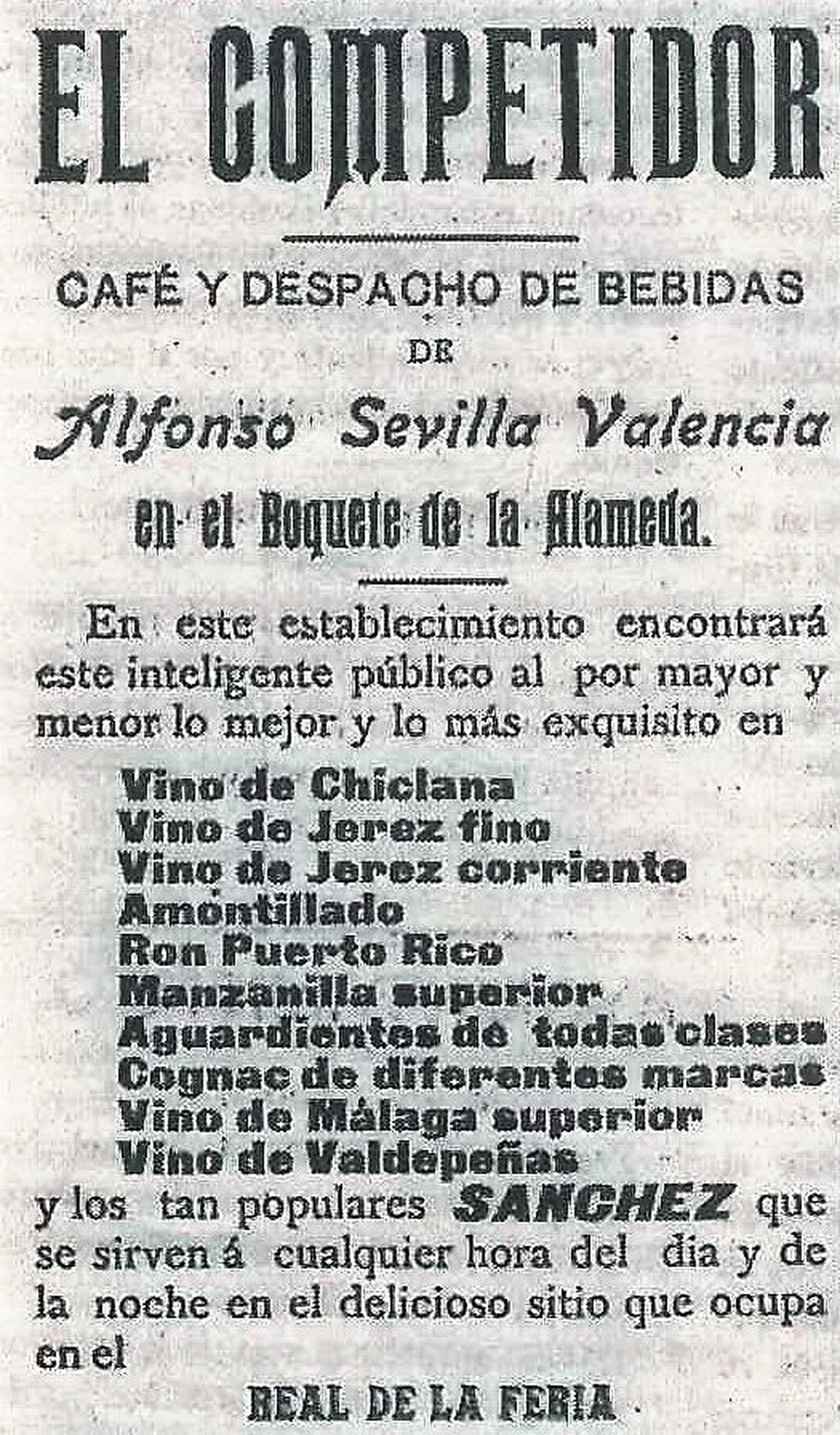 Publicidad de establecimiento de café y bebidas en la feria de 1901