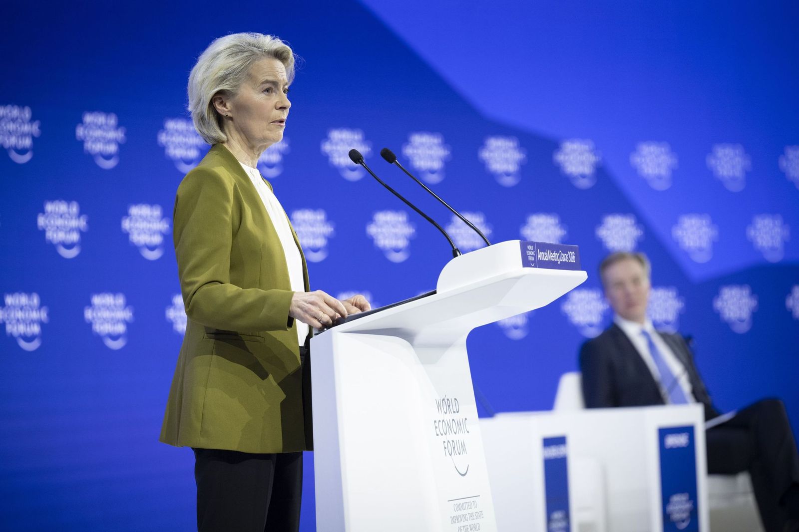 La presidenta de la Comisión Europea, Ursula von der Leyen, durante su intervención en el Foro de Davos.