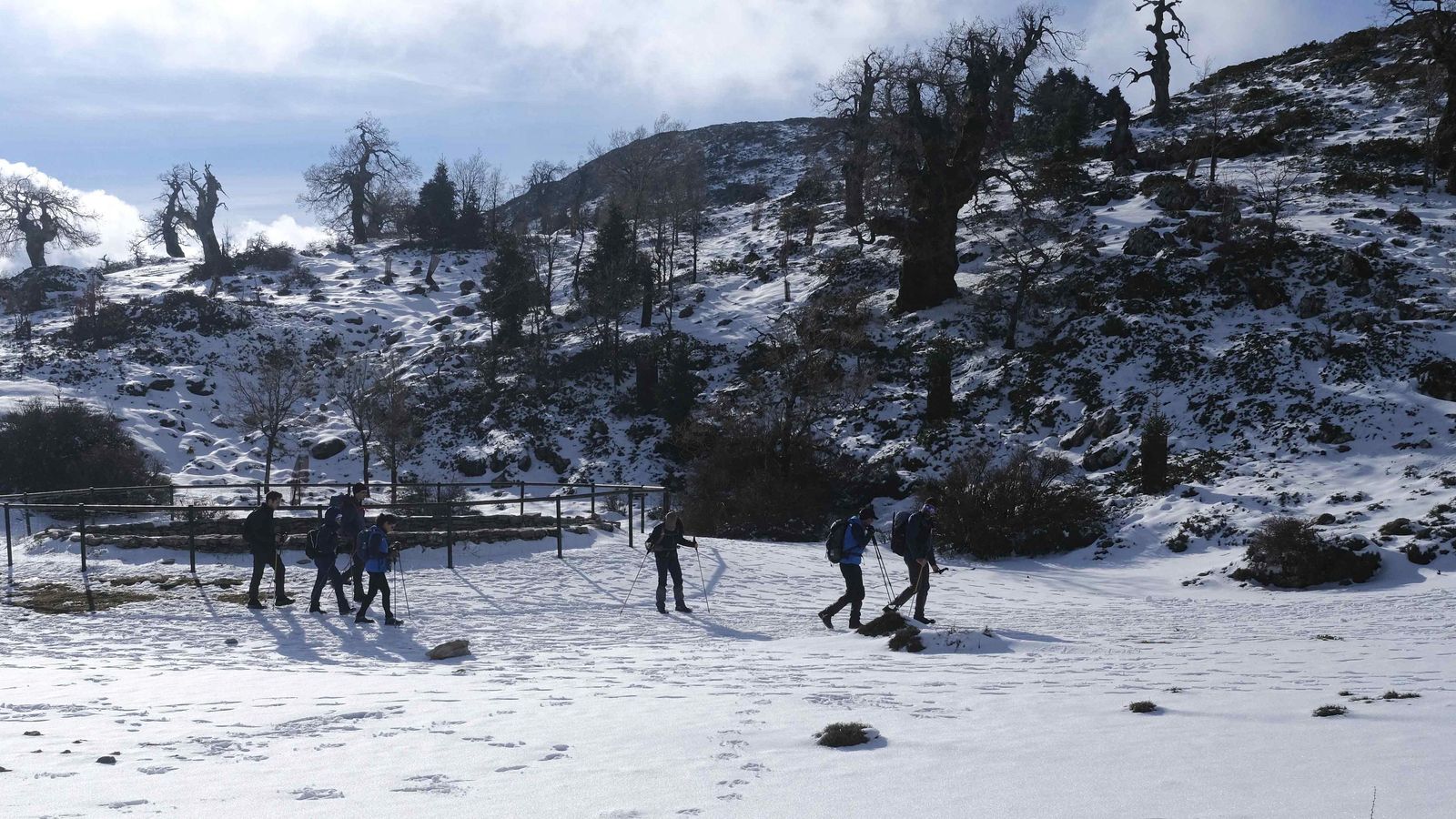 Excursionistas pasean por uno de los neveros de la Sierra de las Nieves en la última nevada de 2022 Excursionistas pasean por uno de los neveros de la Sierra de las Nieves en la última nevada de 2022