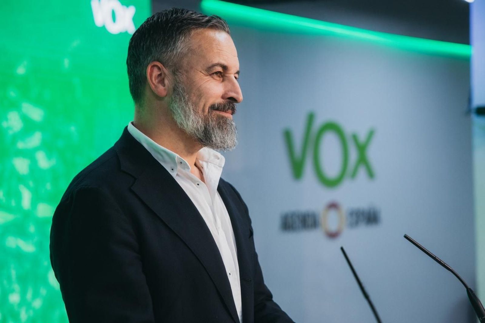 El líder de Vox, Santiago Abascal, el pasado domingo en la noche electoral aragonesa.