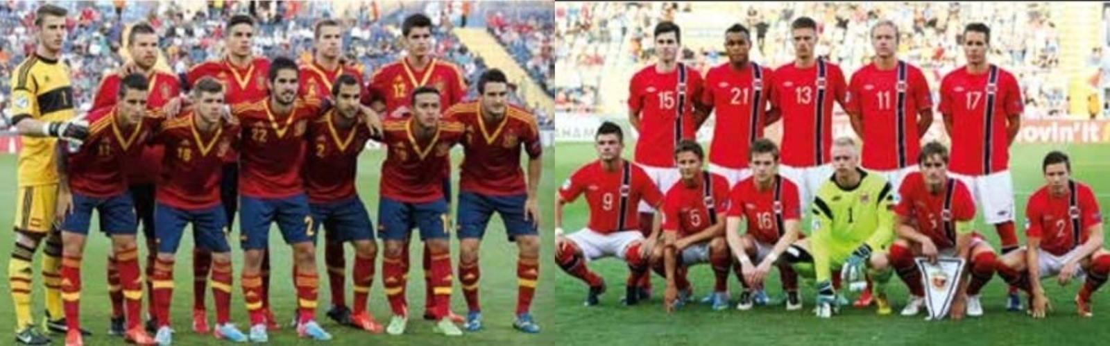 Los equipos de España y Noruega en aquel Campeonato de Europa sub 21.