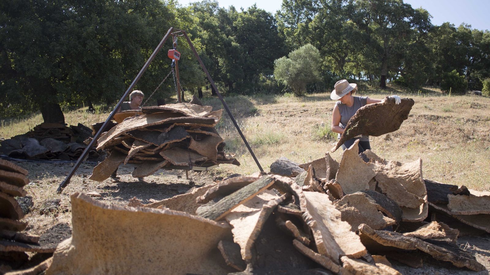 El peso del corcho también se hace de forma manual