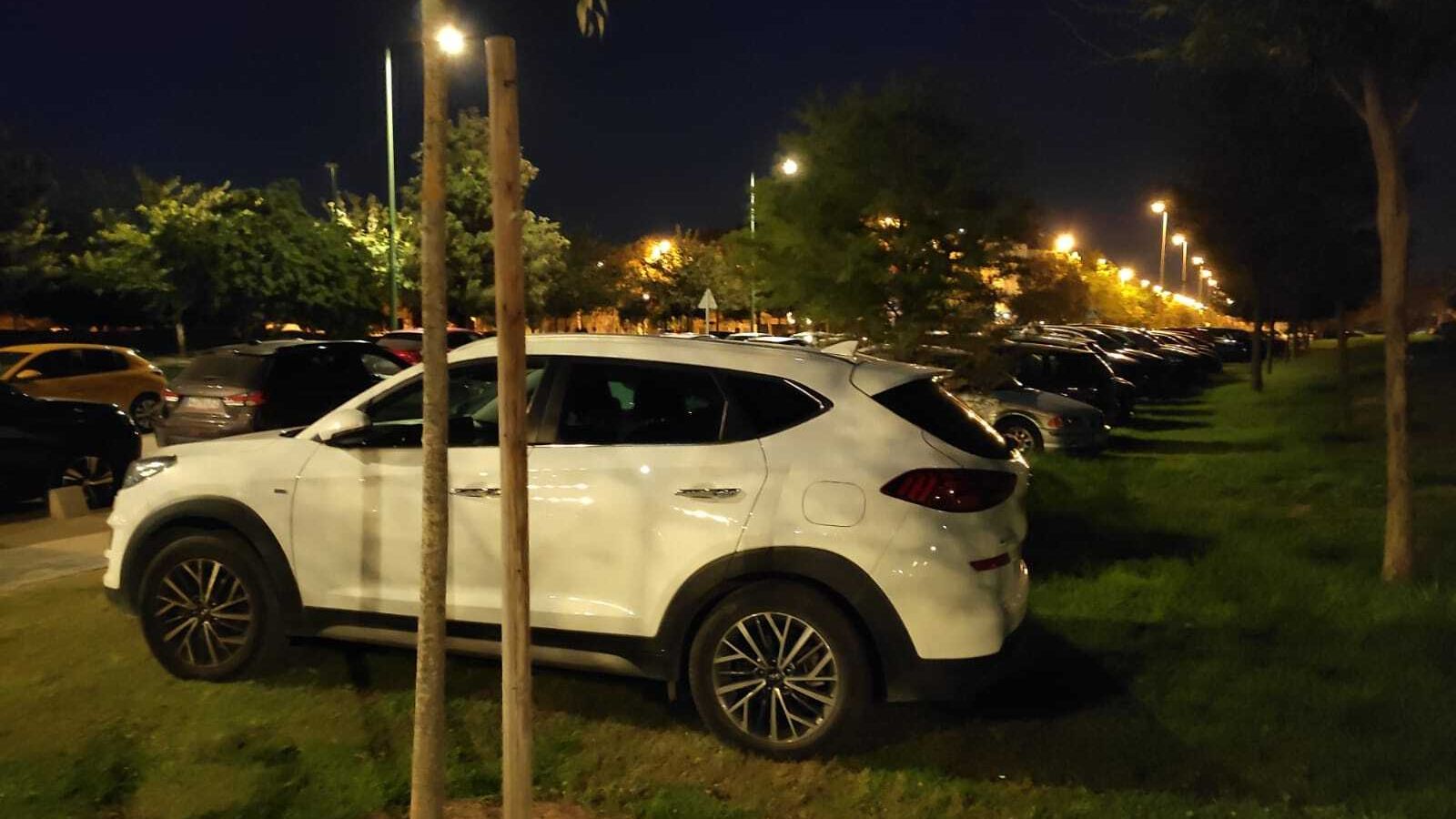 Coches aparcados en mitad del parque del Guadaíra.