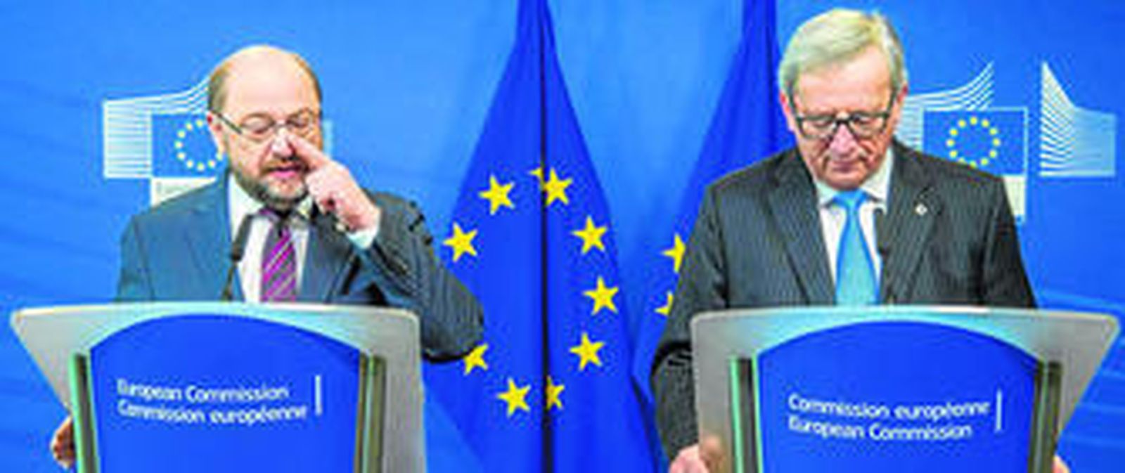 El presidente del Parlamento Europeo (PE), Martin Schulz, y su homólogo en la Comisión Europea (CE), Jean-Claude Juncker.
