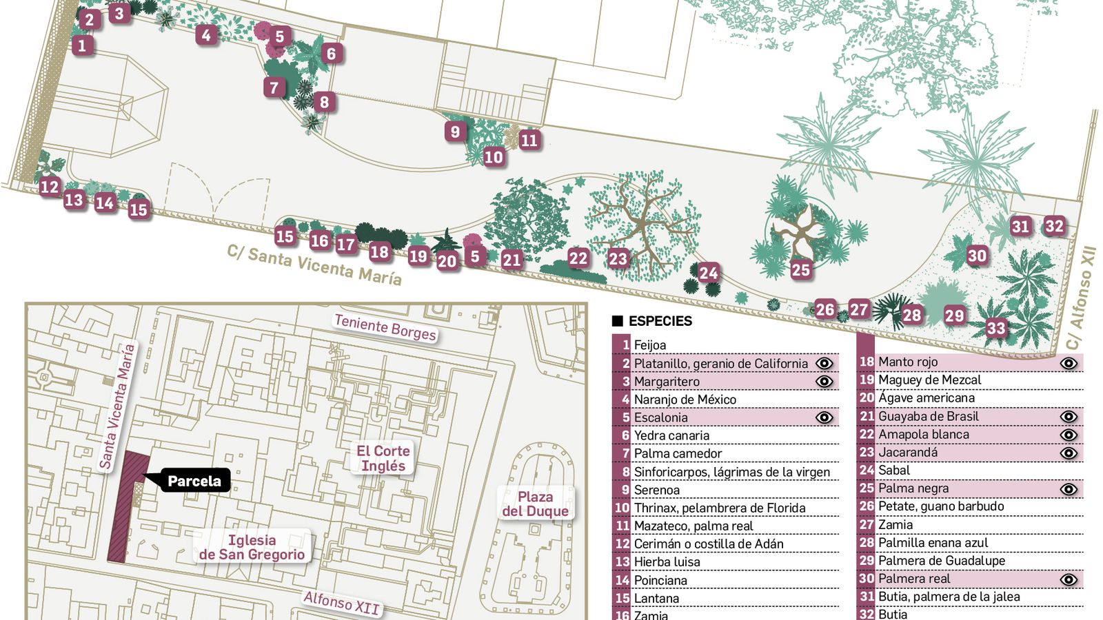 Plano de los nuevos jardines en Alfonso XII.