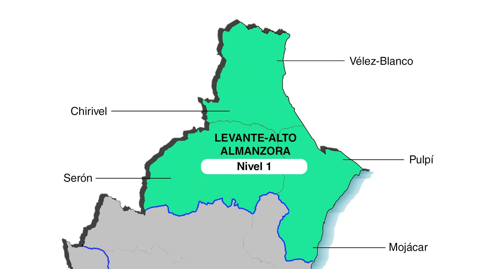 El Distrito Levante-Alto Almanzora está en nivel 1 desde este jueves.