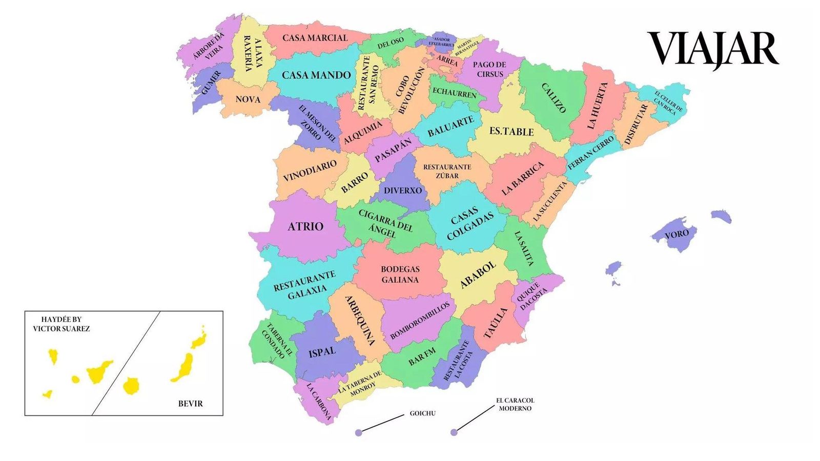 Mapa gastronómico con los mejores restaurantes de cada provincia. Mapa gastronómico con los mejores restaurantes de cada provincia.