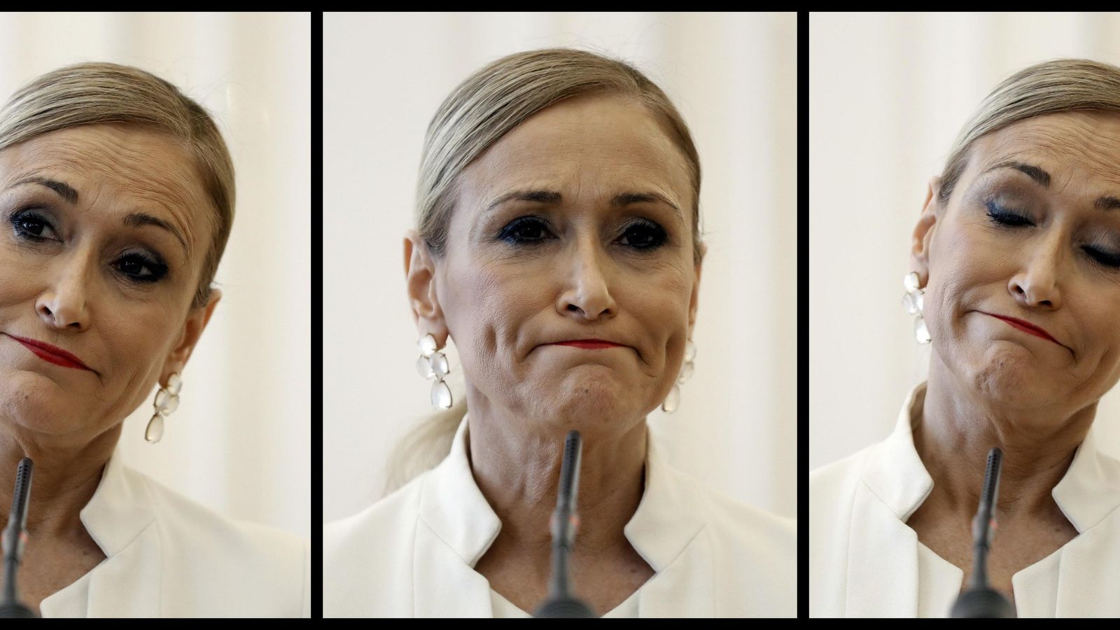 Gestos de Cifuentes durante su última comparecencia como presidenta madrileña-