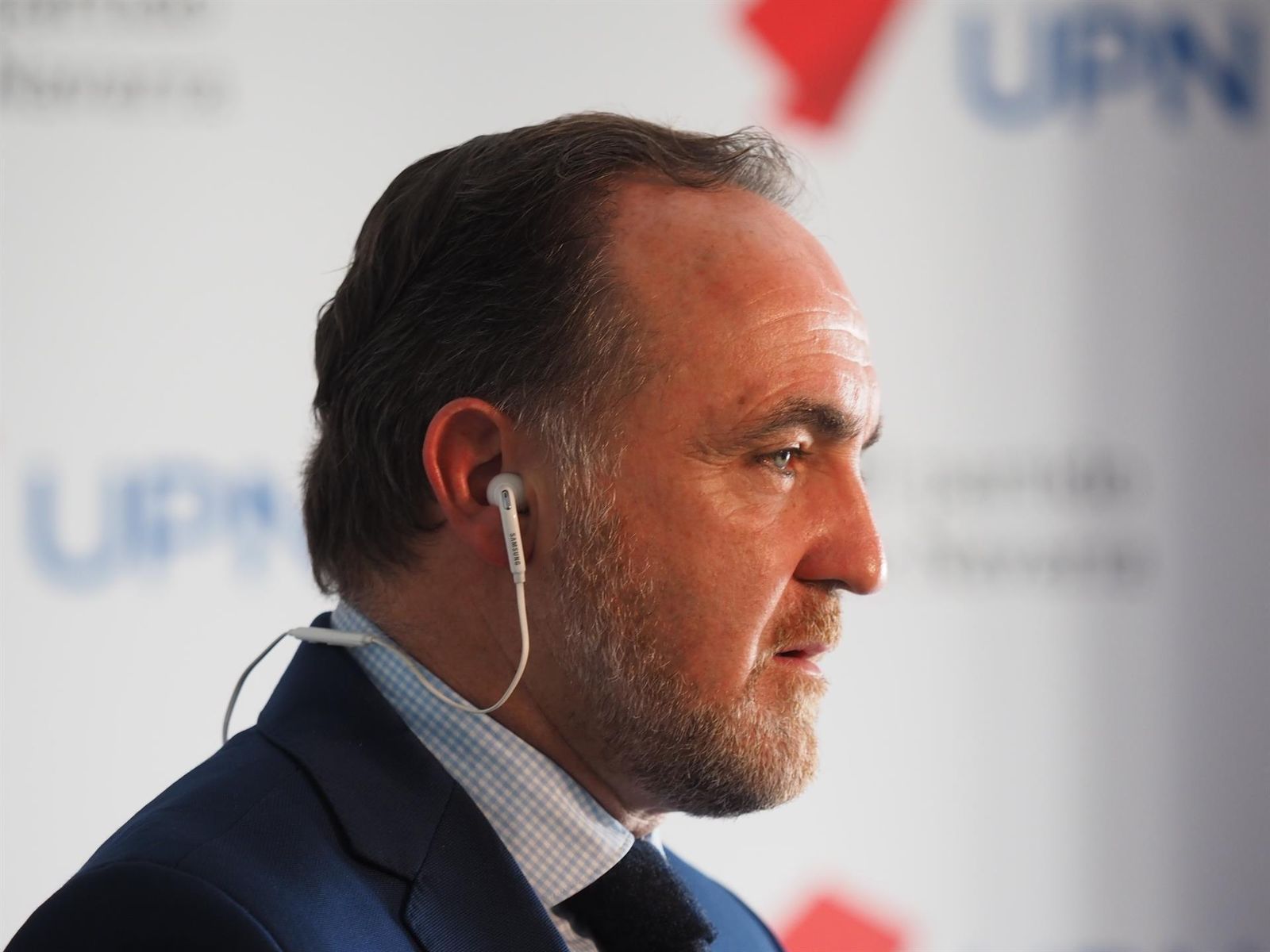El presidente de UPN, Javier Esparza, en la sede de UPN en Pamplona