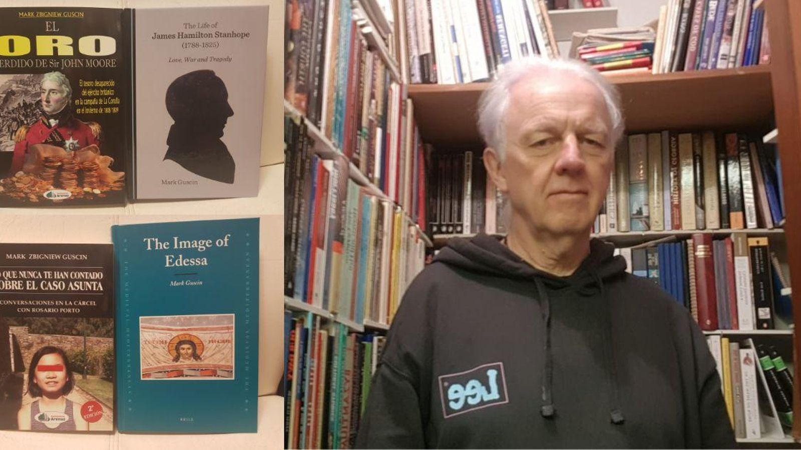 Títulos de algunos de los libros publicados por Guscin, tanto en inglés como en castellano.