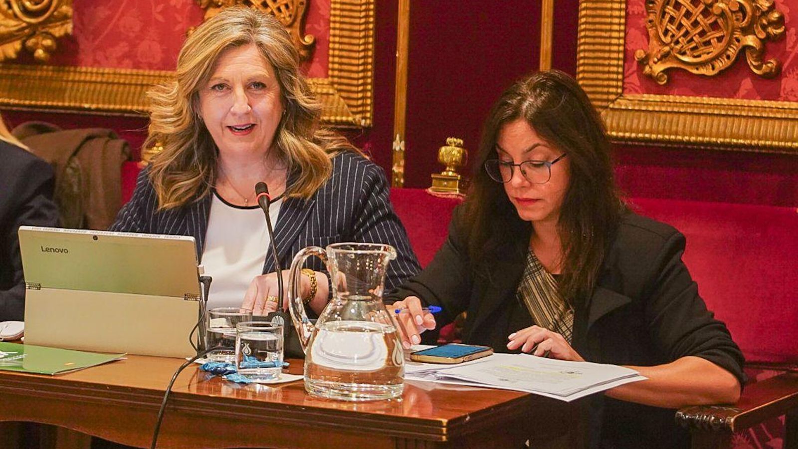 Las concejales de Vox, Beatriz Sánchez Agustino y Mónica Rodríguez, durante el pleno