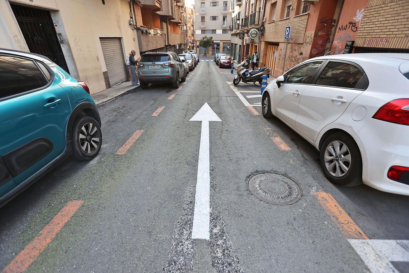 Imágenes de la primera fase del cambio de sentido de nueve calles de Huelva