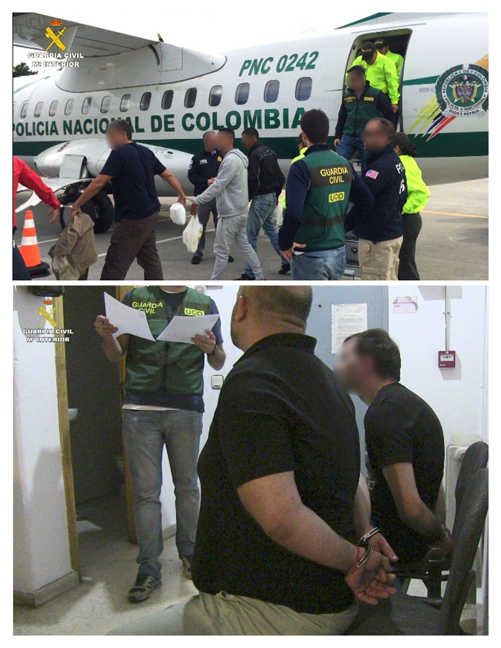 La Guardia Civil custodia a los detenidos en la operación internacional 'Chenche'.