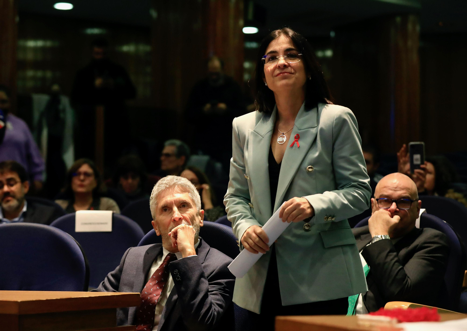 La ministra de Sanidad, Carolina Darias, durante el acto por el Día Mundial del Sida.