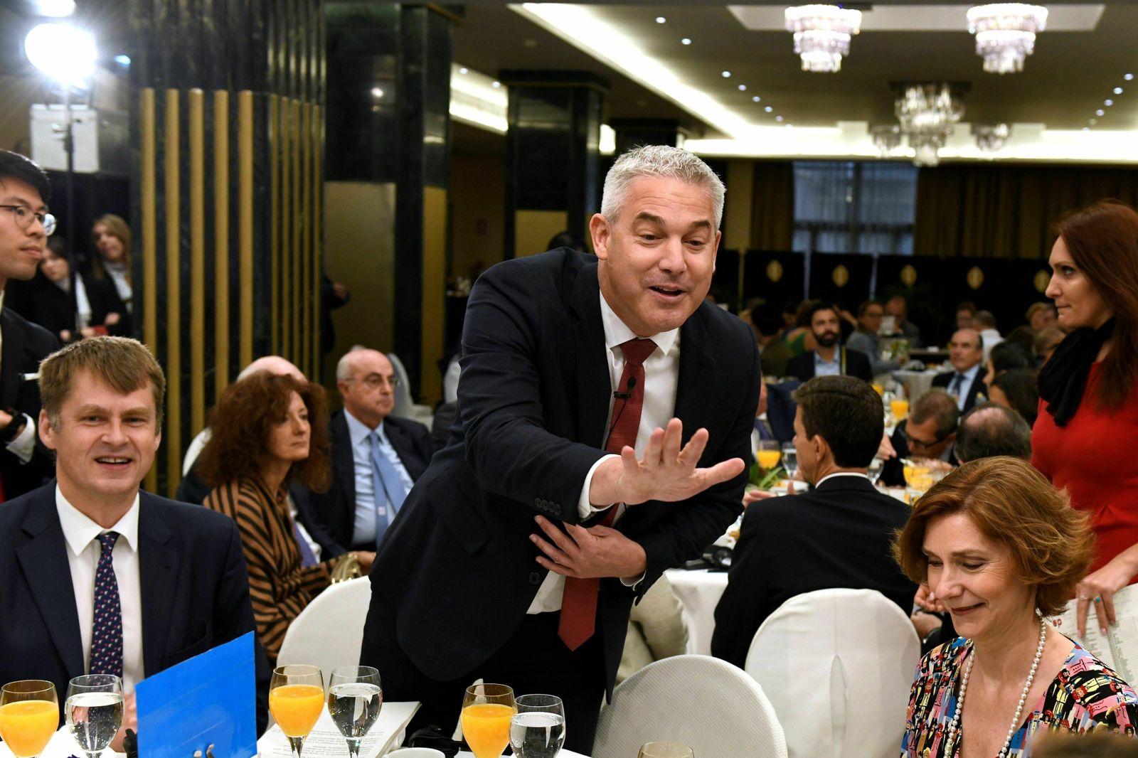 El ministro británico para el Brexit, Stephen Barclay, en un desayuno informativo en Madrid.