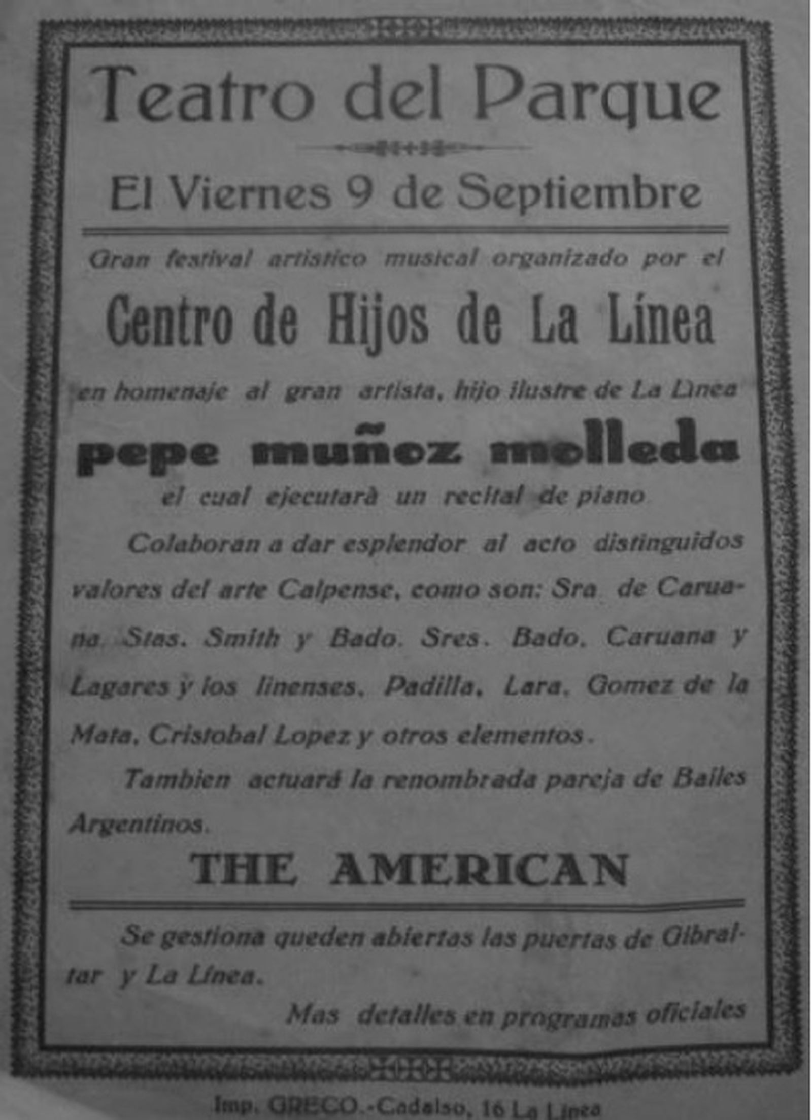 Cartel de una actividad organizada por el Círculo de Hijos de La Línea.