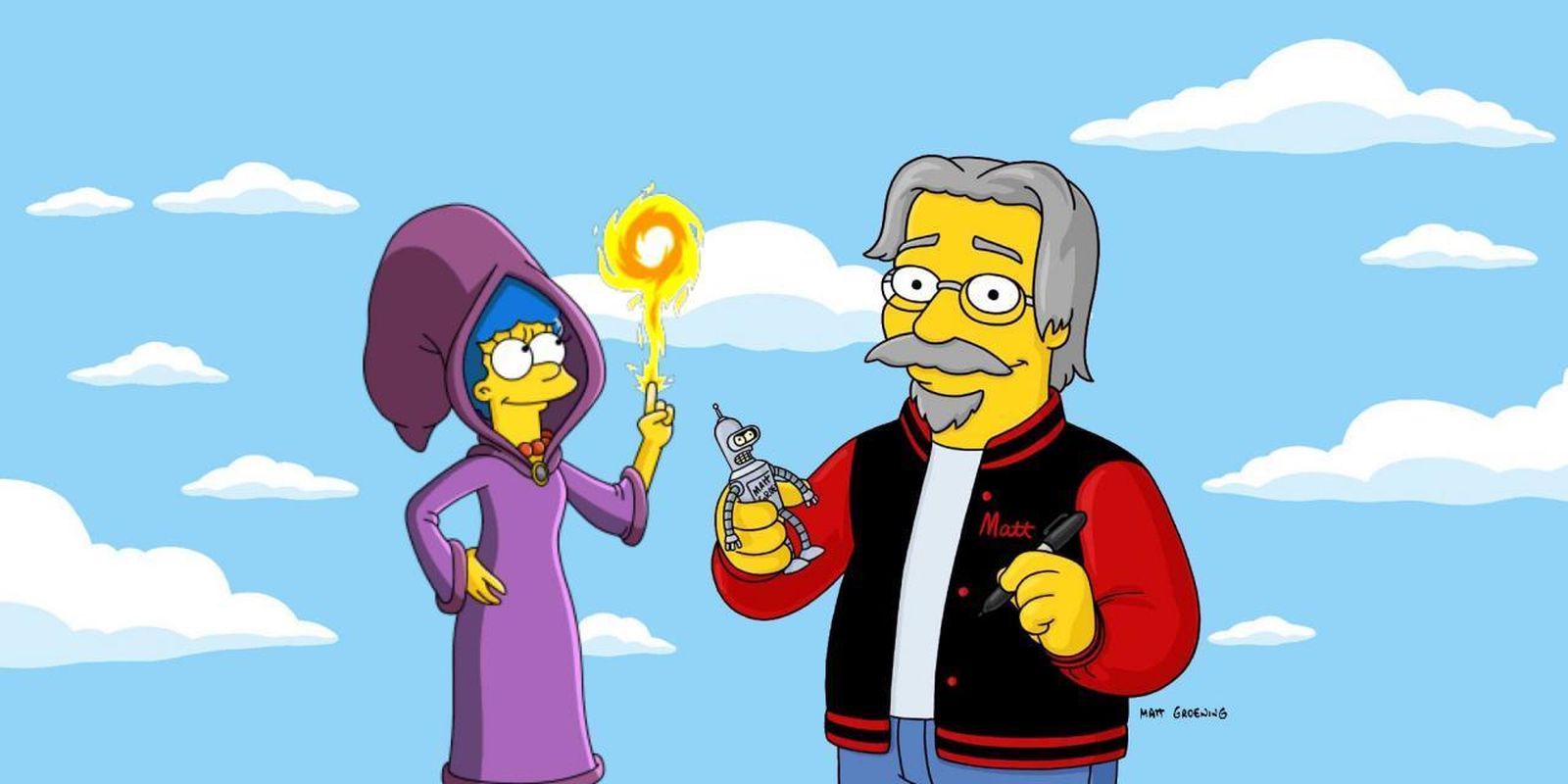 Matt Groening, autocaricaturizado, con Marge y Bender ('Futurama'),
