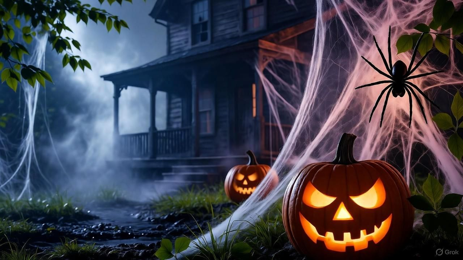 Una casa adornada con motivos de Halloween
