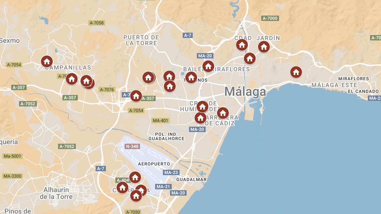 Los puntos de Málaga donde se proyectan las viviendas de alquiler asequible.