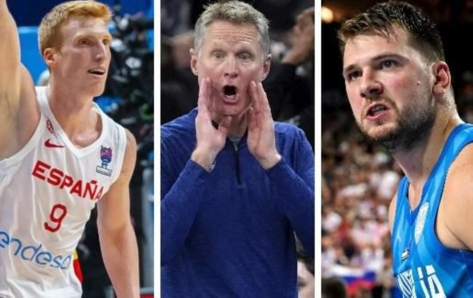 Alberto Díaz, Steve Kerr y Luka Doncic.
