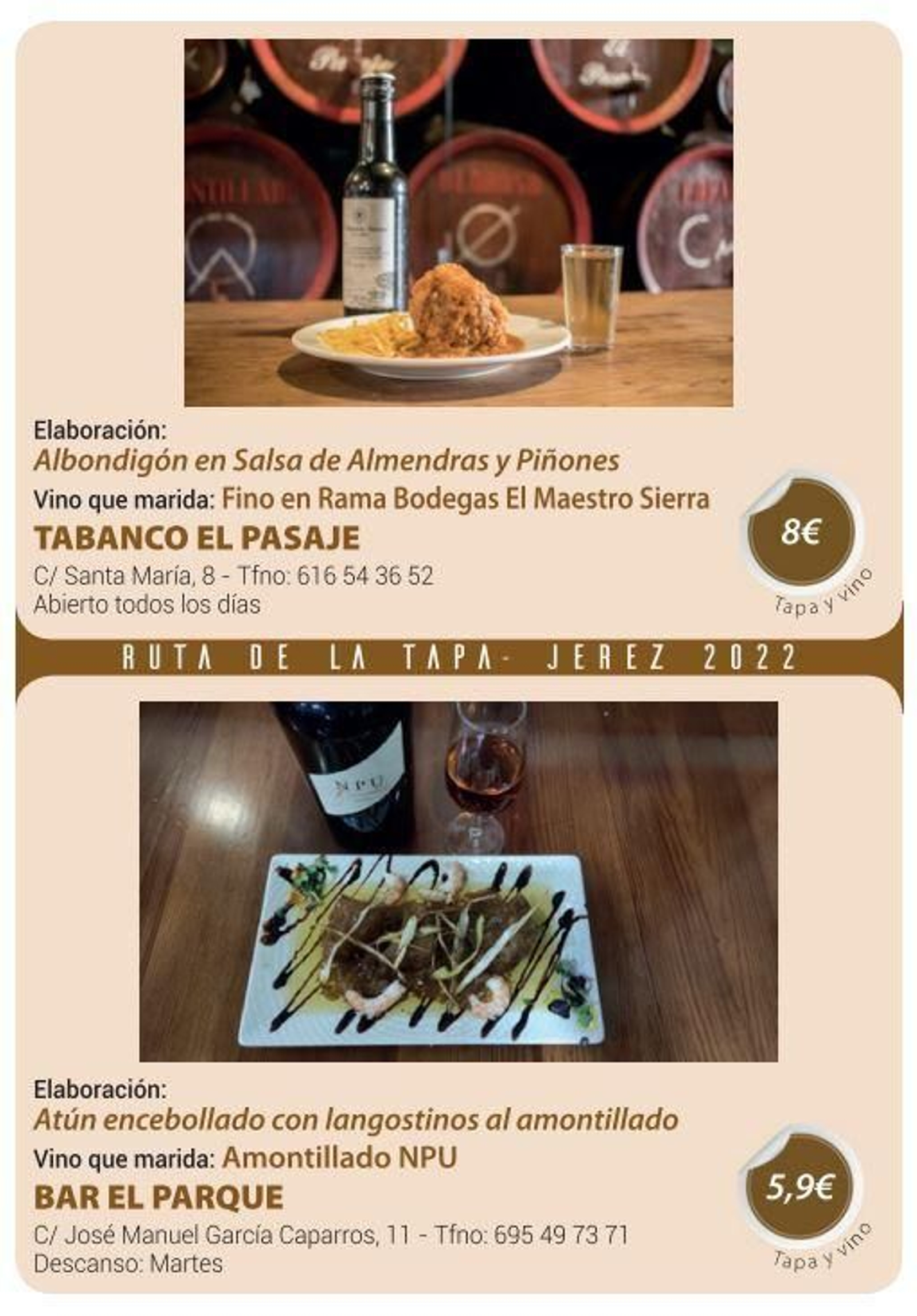 Ruta de la Tapa 'DesTapa Jerez': establecimientos, tapas maridadas y precios