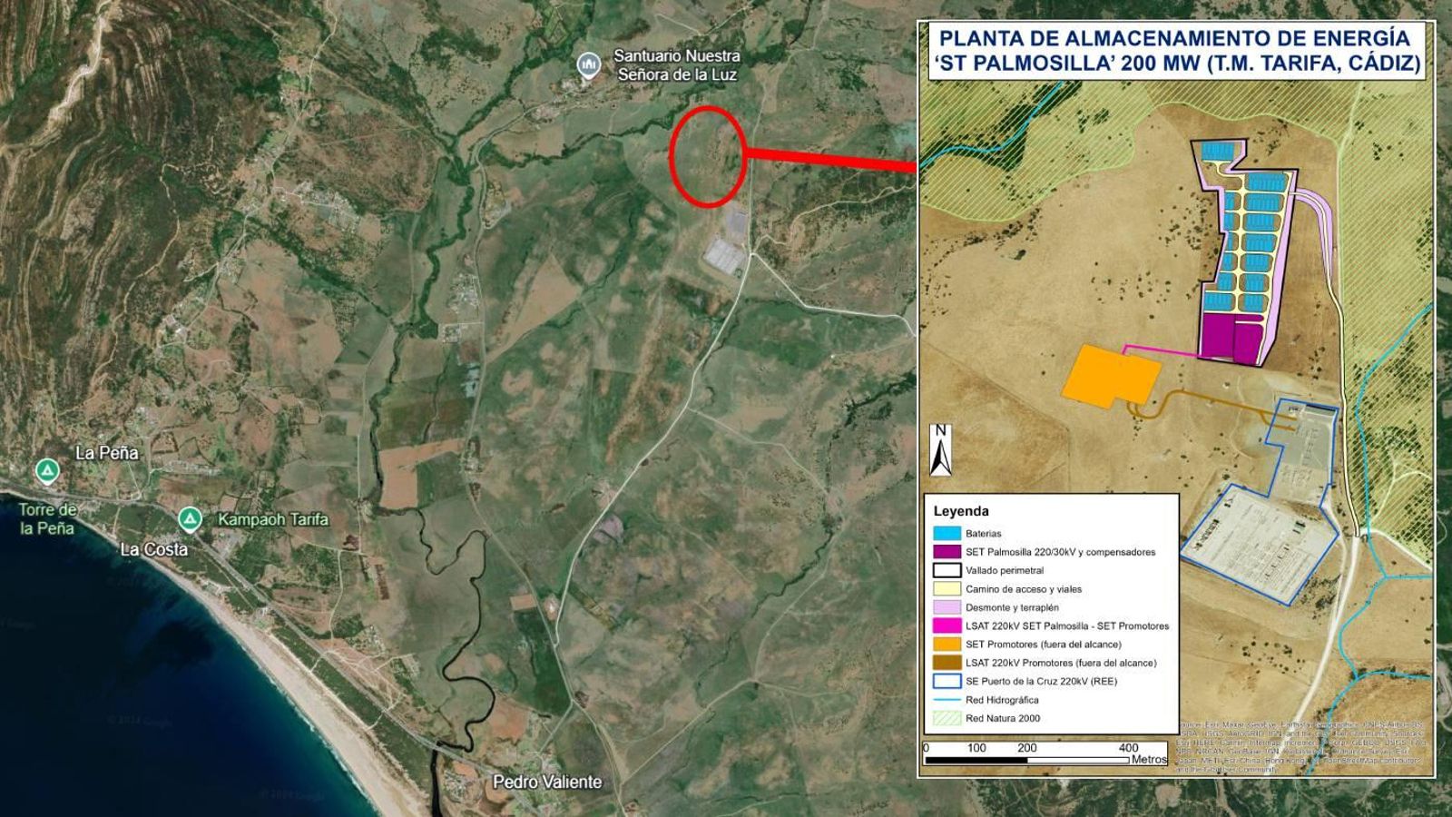 La ubicación de la planta de almacenamiento de energía en Tarifa.