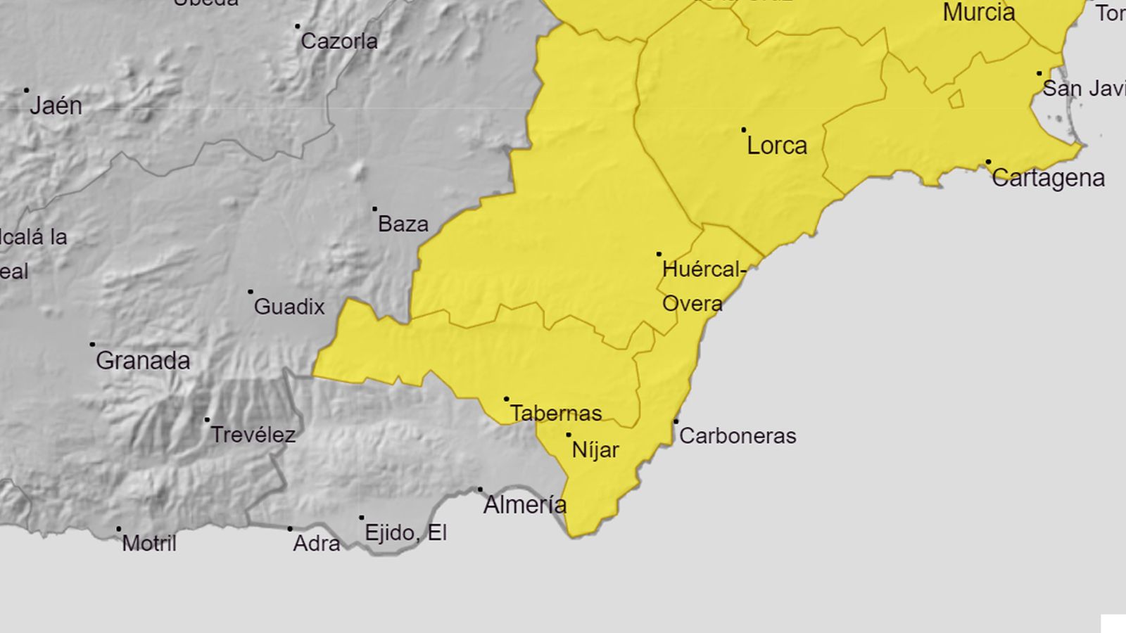 Alerta amarilla en Almería este lunes 29 de mayo.